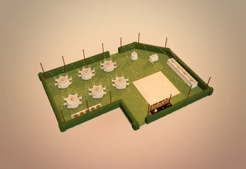 Garden terrace wedding layout shown in 3D